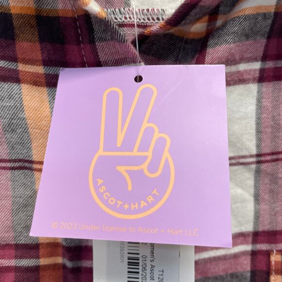 Ascot & Hart NWT Women's XS Purple Brown Plaid Graphic Button Down Shirt Dress - Picture 3 of 5